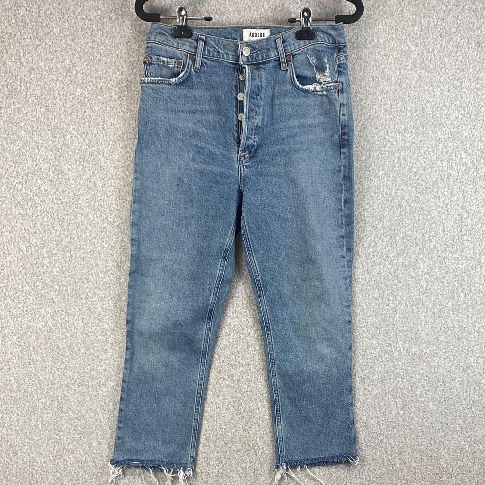Agolde Nico slim straight jeans size 27 high rise button fly organic crop - Picture 2 of 12